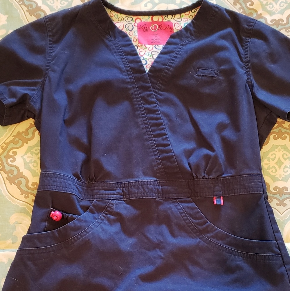 Life is Peachy Navy Scrub Top and Bottom Set